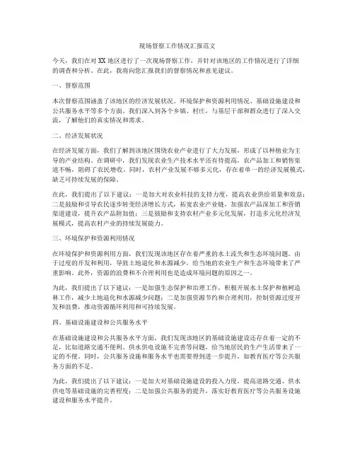 现场督察工作情况汇报范文