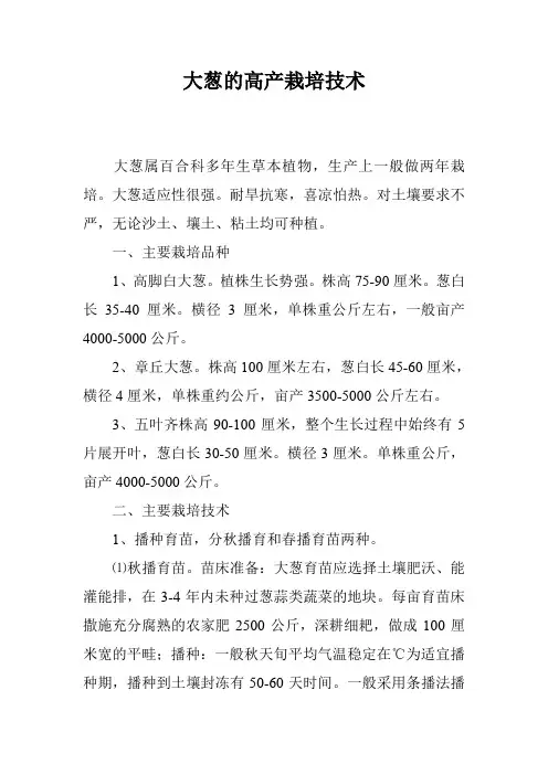 大葱的高产栽培技术