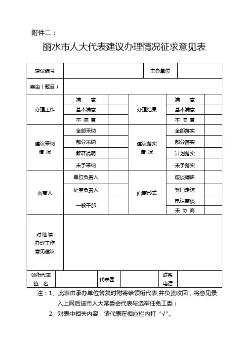 丽水市人大代表建议办理情况征询意见表.doc