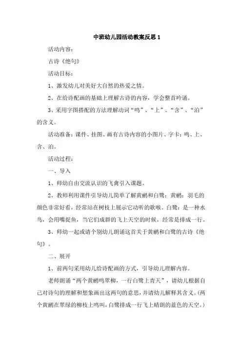 中班幼儿园活动教案反思5篇