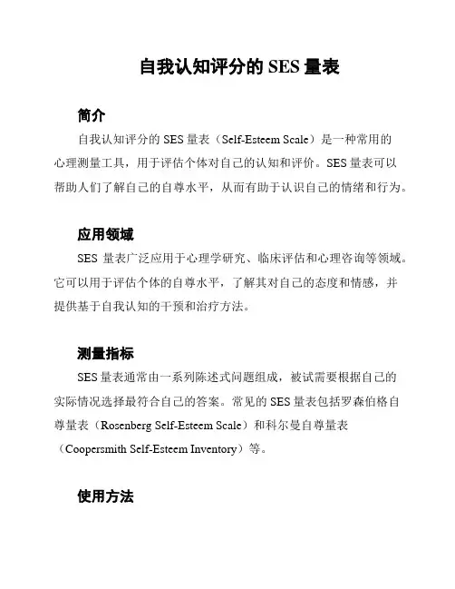 自我认知评分的SES量表