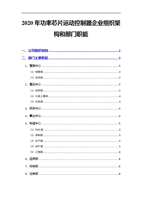 2020年功率芯片运动控制器企业组织架构和部门职能