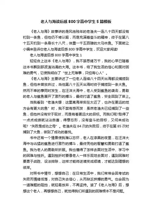 老人与海读后感800字高中学生5篇模板