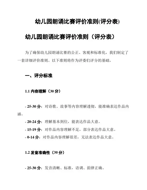 幼儿园朗诵比赛评价准则(评分表)