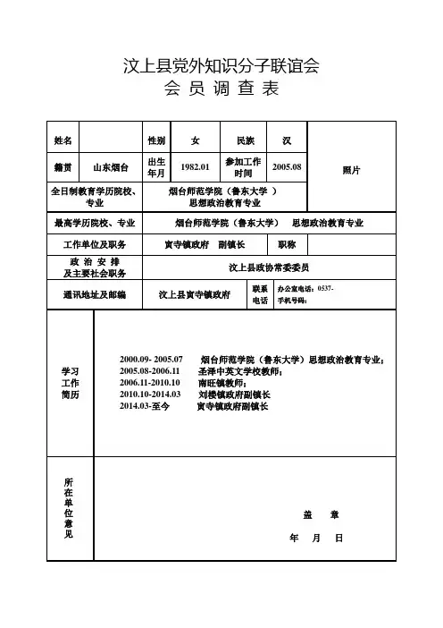 党外知识分子联谊会会员调查表 【寅寺镇周洁】