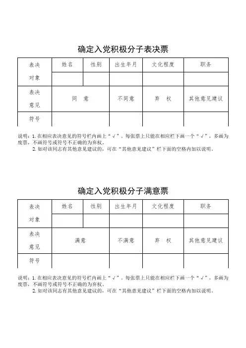 3.4确定入党积极分子表决票满意票及入党积极分子人选推荐表(群团组织推优)