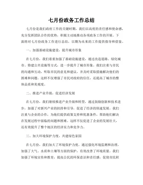 七月份政务工作总结