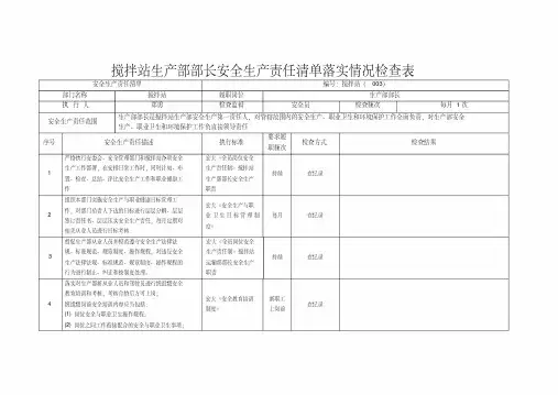 搅拌站生产部部长安全生产责任清单落实情况检查表