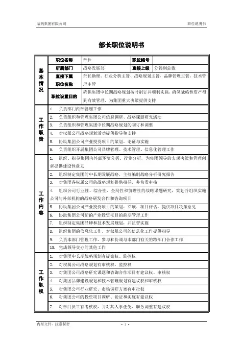 1战略发展部_部长_职位说明书