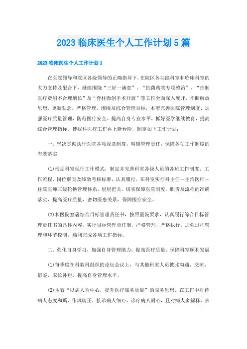 2023临床医生个人工作计划5篇