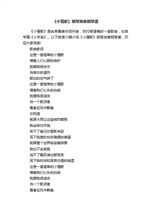 《小情歌》钢琴独奏钢琴谱