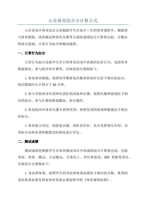山东体育综合分计算公式