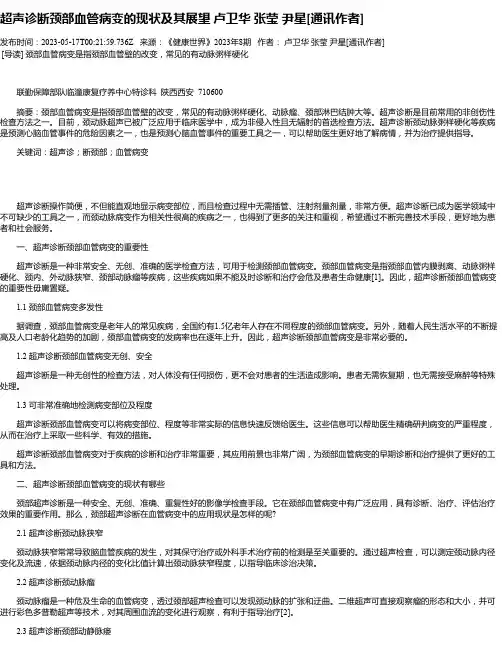 超声诊断颈部血管病变的现状及其展望卢卫华张莹尹星[通讯作者]