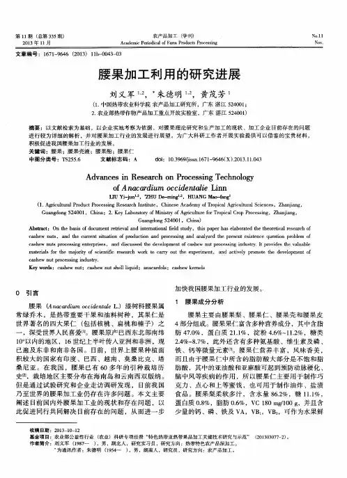 腰果加工利用的研究进展