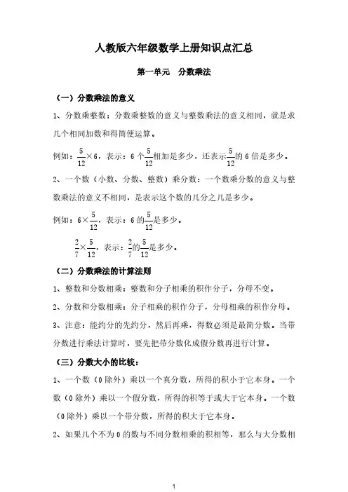 人教版六年级数学上册知识点汇总
