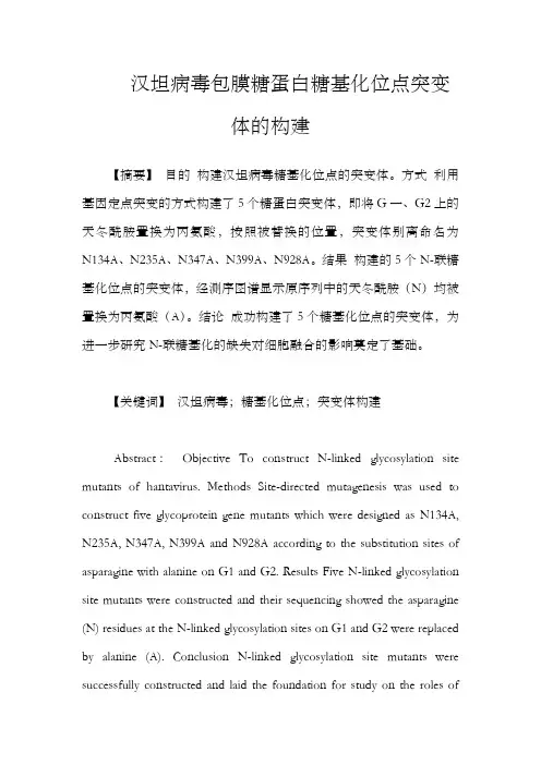 汉坦病毒包膜糖蛋白糖基化位点突变体的构建