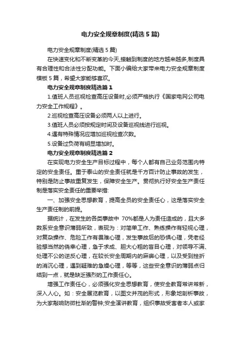 电力安全规章制度（精选5篇）