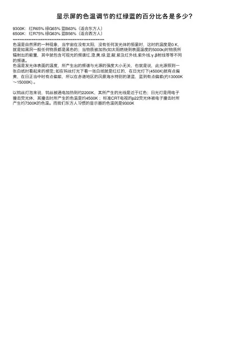 显示屏的色温调节的红绿蓝的百分比各是多少？