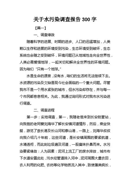 关于水污染调查报告300字
