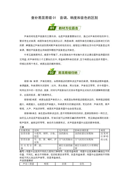 查补易混易错点01  音调、响度和音色的区别(解析版)