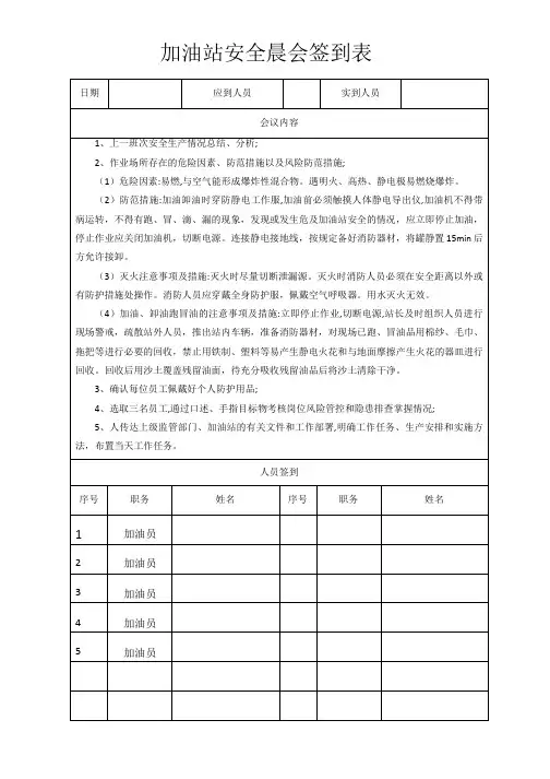 加油站安全晨会签到表