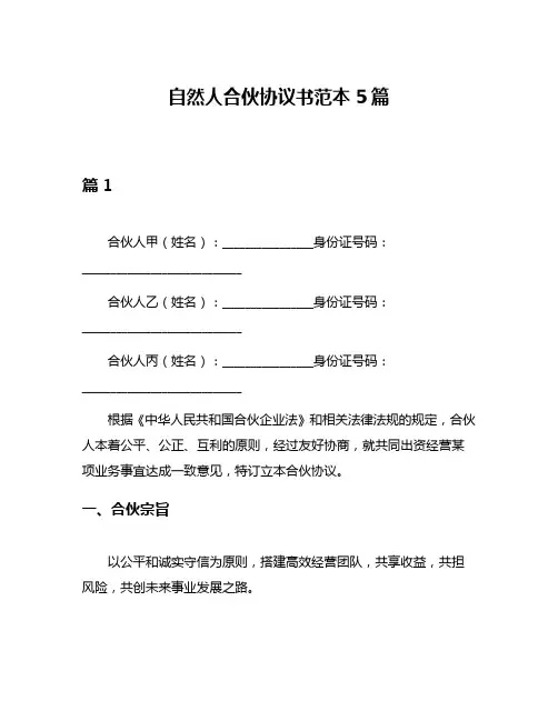 自然人合伙协议书范本5篇