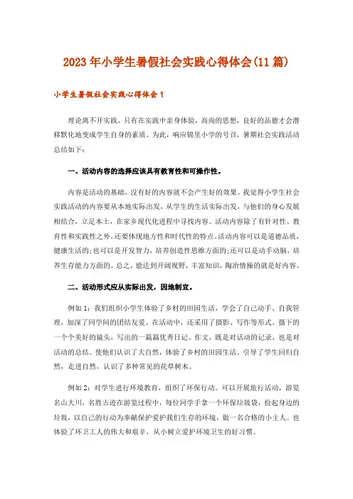 2023年小学生暑假社会实践心得体会(11篇)