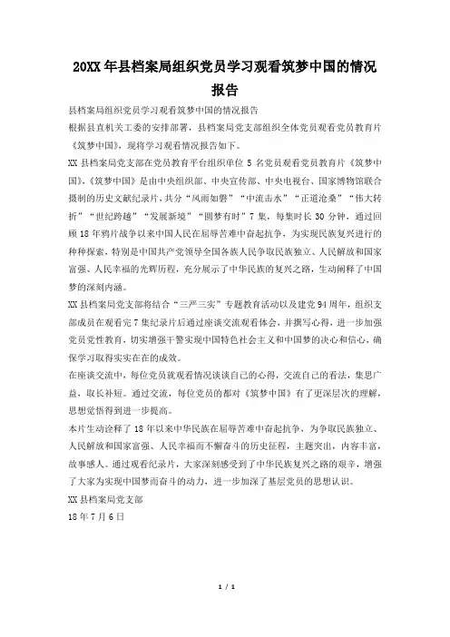 2019年县档案局组织党员学习观看筑梦中国的情况报告