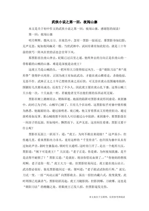 武侠小说之第一回：夜闯山寨_初中作文