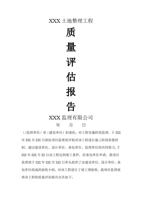 土地整理工程质量评估报告(范本)