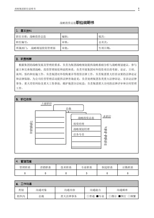 战略投资总监职位说明书