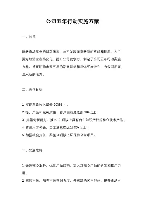公司五年行动实施方案