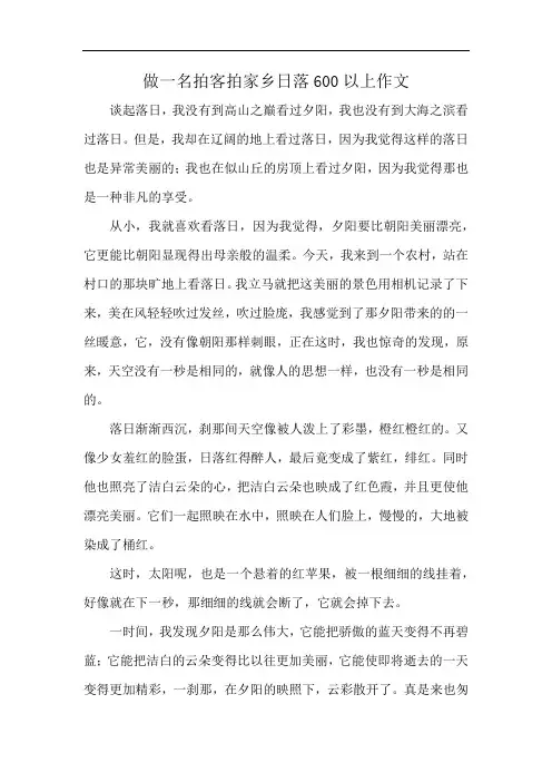 做一名拍客拍家乡日落600以上作文