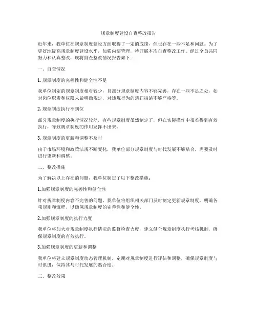 规章制度建设自查整改报告