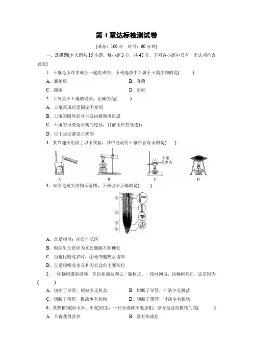 浙教版八年级科学下册 第4章达标检测试卷(含答案)