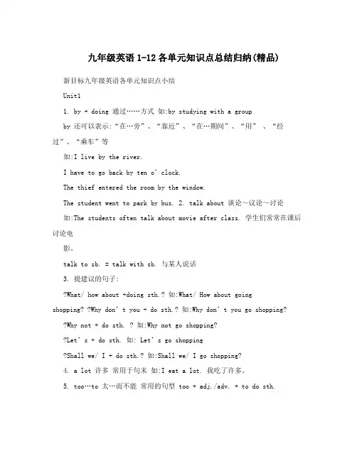 最新九年级英语1-12各单元知识点总结归纳精品优秀名师资料