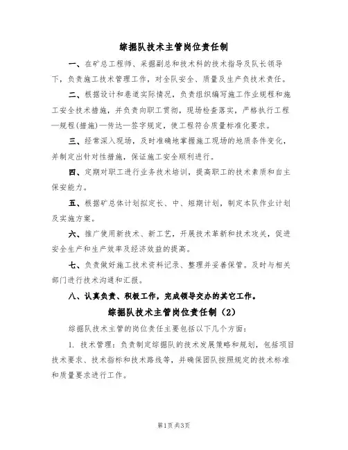 综掘队技术主管岗位责任制(3篇)