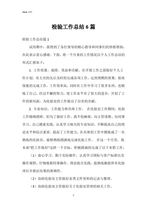 检验工作总结6篇