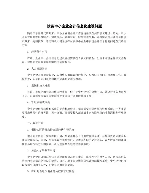 浅谈中小企业会计信息化建设问题