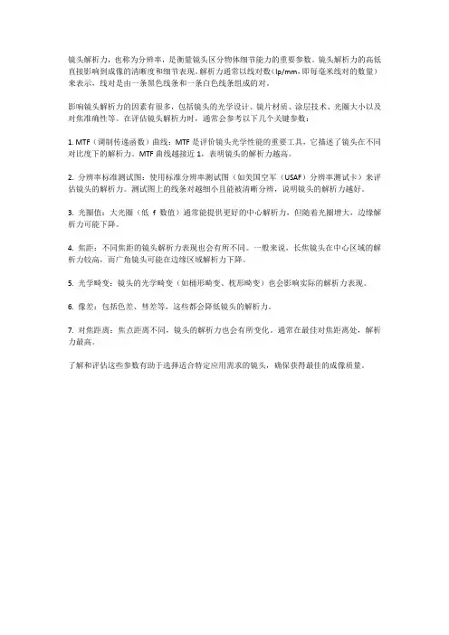 镜头解析力的参数