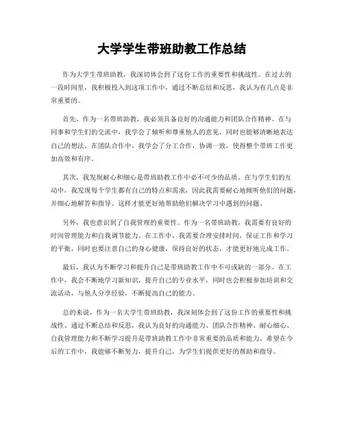 大学学生带班助教工作总结