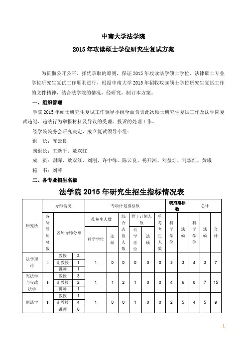 法学院2015年攻读硕士学位研究生复试方案2015-3-17