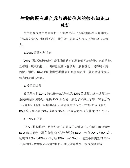 生物的蛋白质合成与遗传信息的核心知识点总结