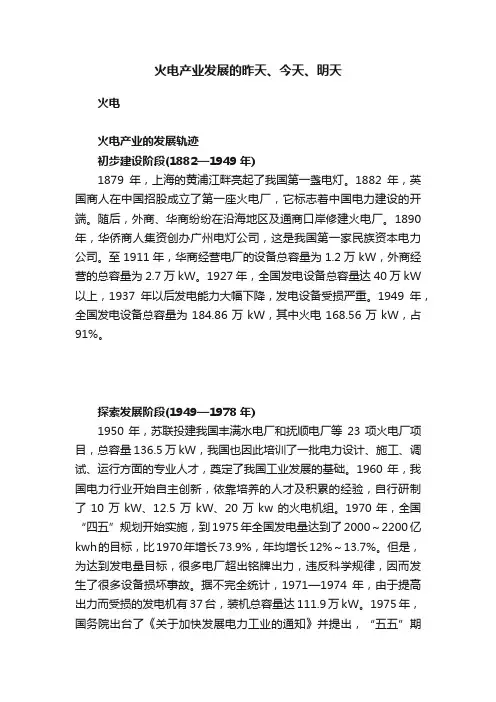 火电产业发展的昨天、今天、明天