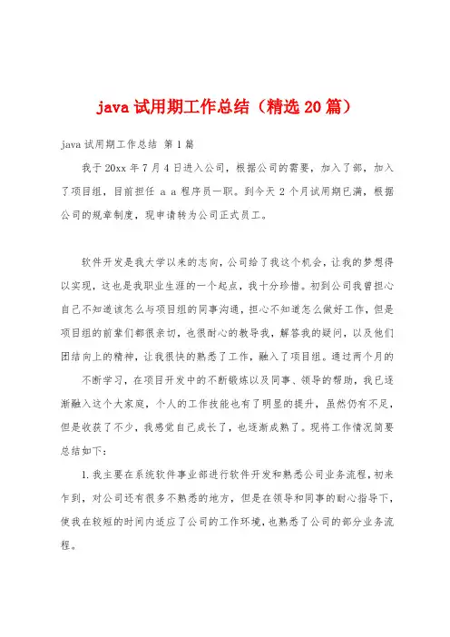 java试用期工作总结(精选20篇)