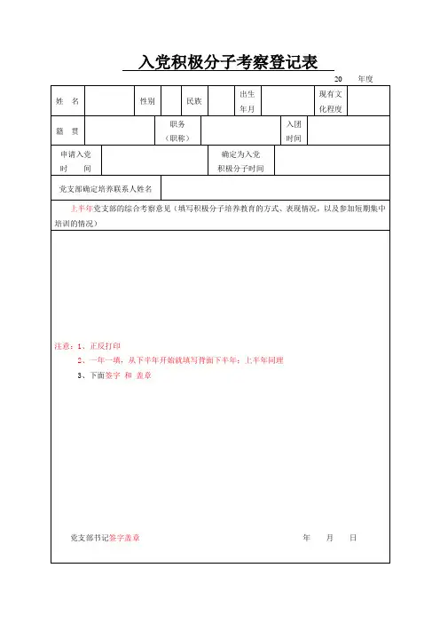 入党积极分子考察登记表