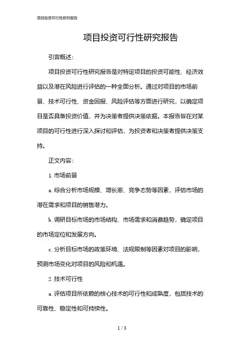 项目投资可行性研究报告(2024)