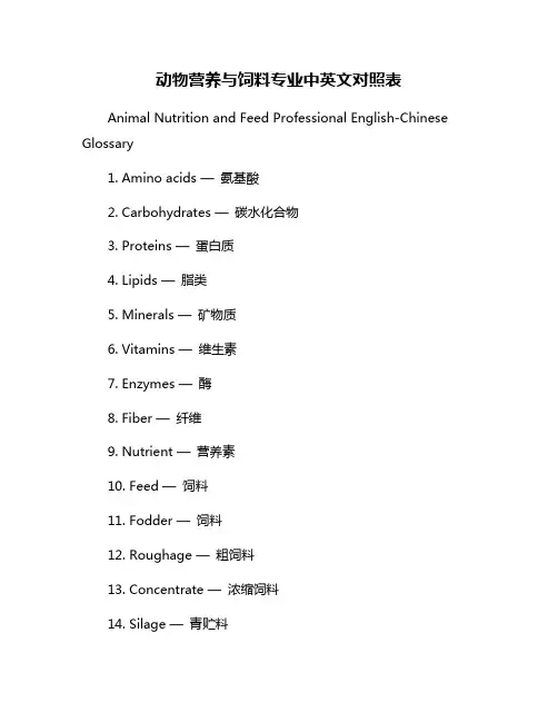 动物营养与饲料专业中英文对照表