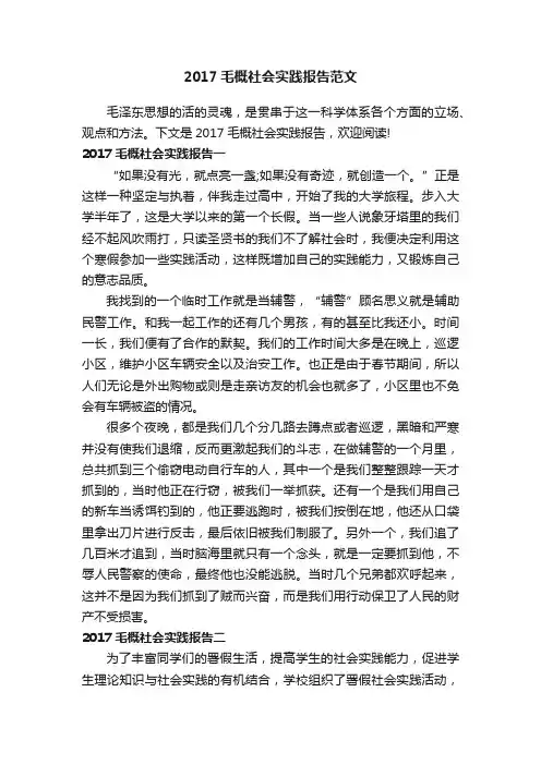2017毛概社会实践报告范文