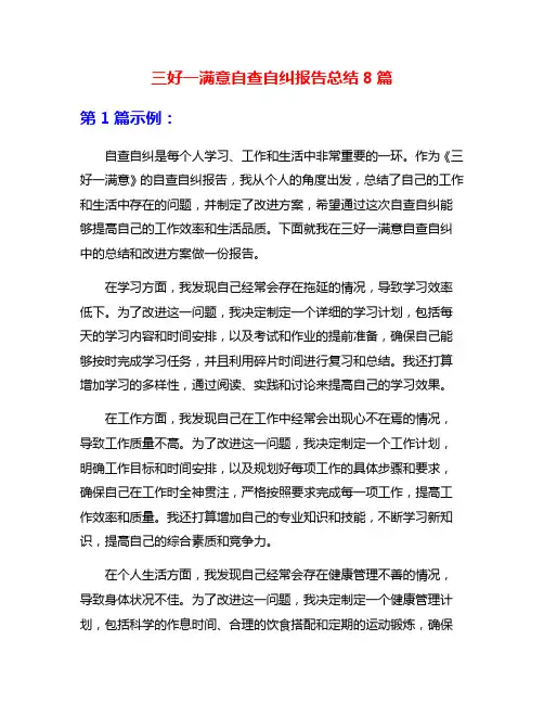 三好一满意自查自纠报告总结8篇